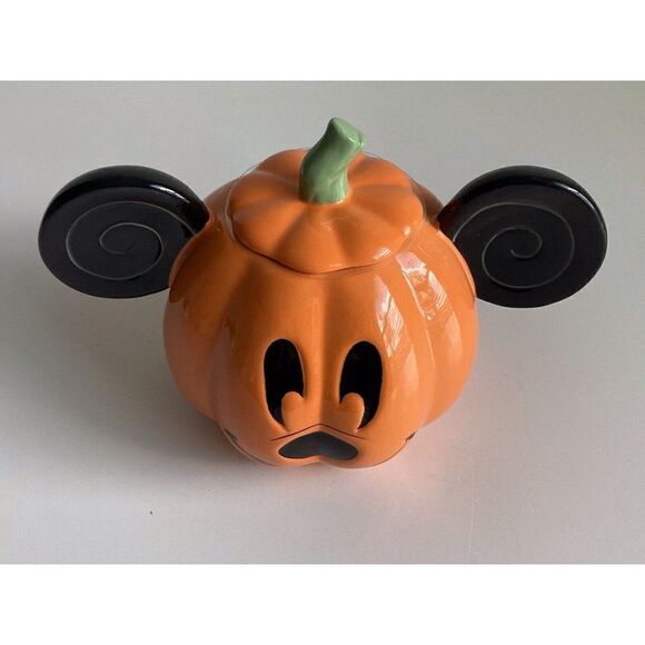 Disney Mickey Mouse Halloween Jack-O’-Lantern Pumpkin Ceramic Cookie Jar NEW - Picture 2 of 9